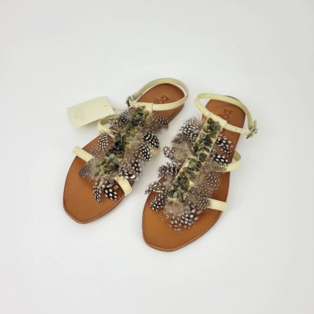 Bo'em Plage Jane Leather Feather and Beaded Sandals Size 36 ( 5.5- 6)